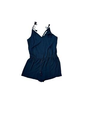 Rachel Roy Navy Blue Eyelet Swiss Dot Romper Tie Straps Drawstring Waist Sz S